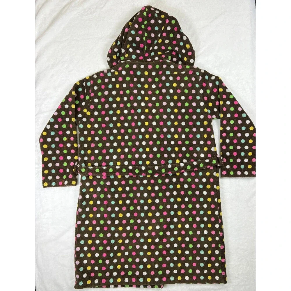 Pottery Barn PB Teen Robe Coco Dot Brown Multi Color Cotton Terrycloth One Size